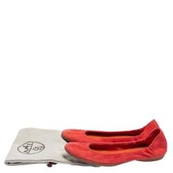 Pre Owned Hermes Coral Orange Suede Ballet  Flats Size 38
