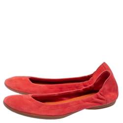 Pre Owned Hermes Coral Orange Suede Ballet  Flats Size 38