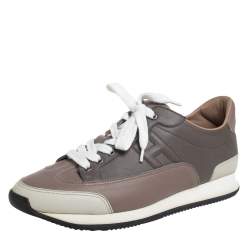 Hermes Grey/Beige Leather Trial Low Top Sneakers Size 40 Hermes