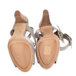 Hermes Grey/White Leather Fringe Platform Sandals Size 40