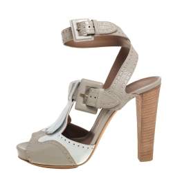 Hermes Grey/White Leather Fringe Platform Sandals Size 40