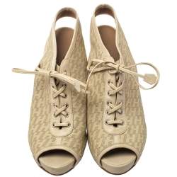 Hermes Beige Perforated Leather Garrigue Peep Toe Booties Size 40