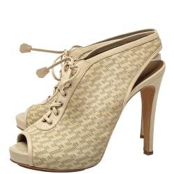 Hermes Beige Perforated Leather Garrigue Peep Toe Booties Size 40