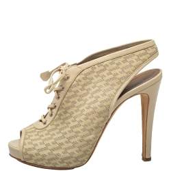Hermes Beige Perforated Leather Garrigue Peep Toe Booties Size 40