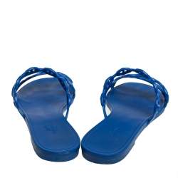 Pre Owned Hermés Blue Rubber Chaîne d'Ancre Rivage Flat Slides Size 37