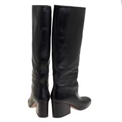 Pre Owned Hermes Black Leather Knee Length Boots Size 38