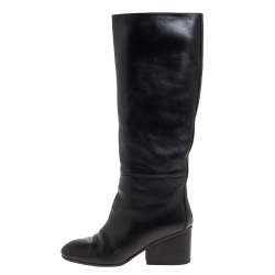 Pre Owned Hermes Black Leather Knee Length Boots Size 38