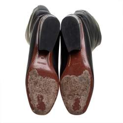 Pre Owned Hermes Black Leather Knee Length Boots Size 38