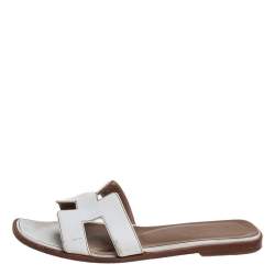 Pre Owned Hermes White Leather Oran Sandals Size 36