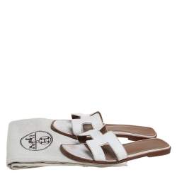 Pre Owned Hermes White Leather Oran Sandals Size 36
