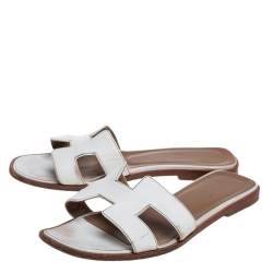 Pre Owned Hermes White Leather Oran Sandals Size 36