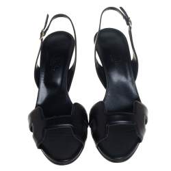 Pre Owned Hermes Black Leather Night Sandals Size 37.5