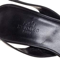 Pre Owned Hermes Black Leather Night Sandals Size 37.5