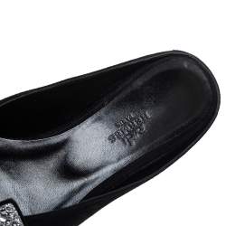 Pre Owned Hermes Black/Silver Suede And Crystal Roxane Mules Size 37