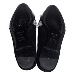 Pre Owned Hermes Black/Silver Suede And Crystal Roxane Mules Size 37