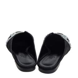 Pre Owned Hermes Black/Silver Suede And Crystal Roxane Mules Size 37