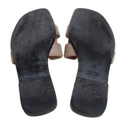 Pre Owned Hermes Beige Glitter Oran Sandals Size 36