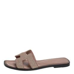Pre Owned Hermes Beige Glitter Oran Sandals Size 36