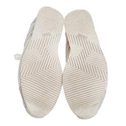 Pre Owned Hermes White Nylon And Silver Leather Low Top Sneakers Size 38