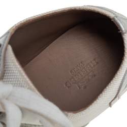 Pre Owned Hermes White Nylon And Silver Leather Low Top Sneakers Size 38