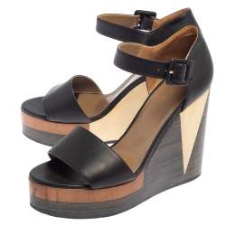 Pre Owned Hermes Dark Brown Leather D'Orsay Wedge Sandals Size 39