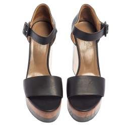 Pre Owned Hermes Dark Brown Leather D'Orsay Wedge Sandals Size 39