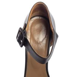 Pre Owned Hermes Dark Brown Leather D'Orsay Wedge Sandals Size 39