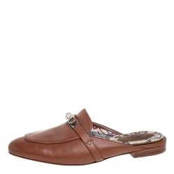 مملوكة مسبقًا حذاء فلات مول هيرمس كيلي جلد بني مقاس 39