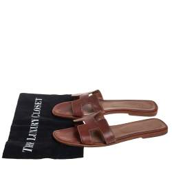 Hermès Brown Leather Oran Sandals Size 40