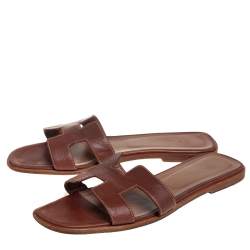 Hermès Brown Leather Oran Sandals Size 40