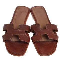 Hermès Brown Leather Oran Sandals Size 40