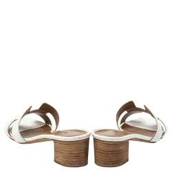 Pre Owned Hermes White Leather Oasis Slide Sandals Size 35