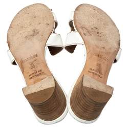 Pre Owned Hermes White Leather Oasis Slide Sandals Size 35