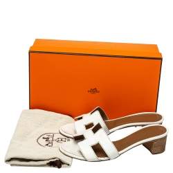 Pre Owned Hermes White Leather Oasis Slide Sandals Size 35