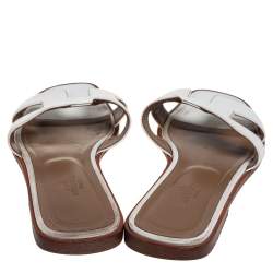 Hermes White Leather Oran Slide Sandals Size 40