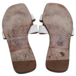 Hermes White Leather Oran Slide Sandals Size 40
