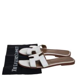 Hermes White Leather Oran Slide Sandals Size 40