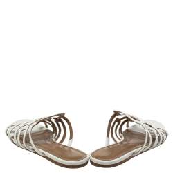 Hermés White Leather Olympe Flat Slides Size 37