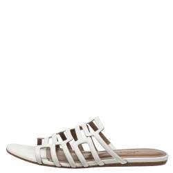 Hermés White Leather Olympe Flat Slides Size 37