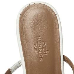 Hermés White Leather Olympe Flat Slides Size 37