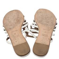 Hermés White Leather Olympe Flat Slides Size 37