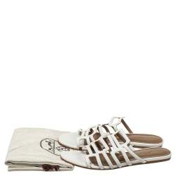 Hermés White Leather Olympe Flat Slides Size 37