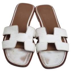 Hermes White Leather Oran Flats Size 39