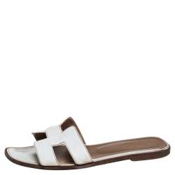 Hermes White Leather Oran Flats Size 39
