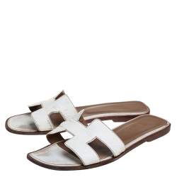 Hermes White Leather Oran Flats Size 39