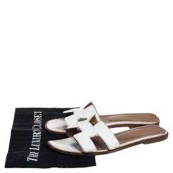 Hermes White Leather Oran Flats Size 39