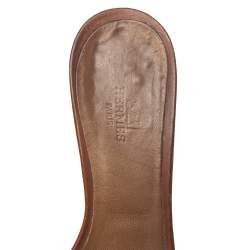 Pre Owned Hermes Brown Leather Oasis Block Heel Slide Sandals Size 38