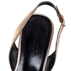Pre Owned Hermes Metallic Bronze Leather Night Slingback Sandals Size 37