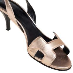 Pre Owned Hermes Metallic Bronze Leather Night Slingback Sandals Size 37