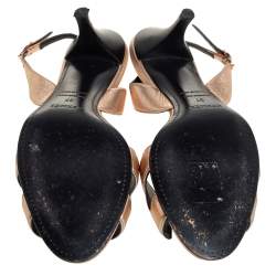 Pre Owned Hermes Metallic Bronze Leather Night Slingback Sandals Size 37